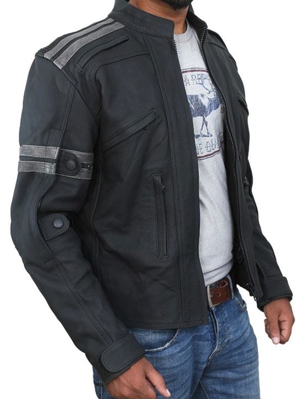 Thread Masters INC Armoured Motorcycle Biker Black Leather Jacket