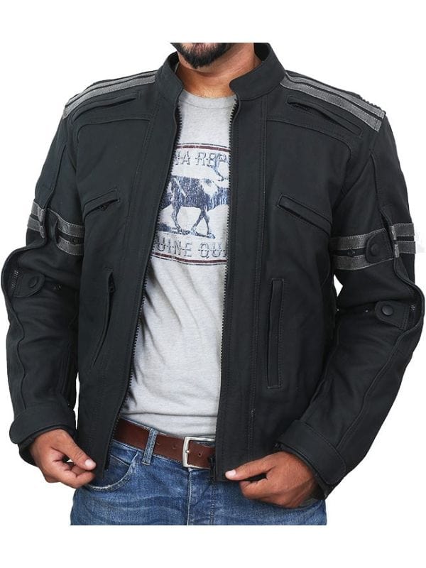 Thread Masters INC Armoured Motorcycle Biker Black Leather Jacket