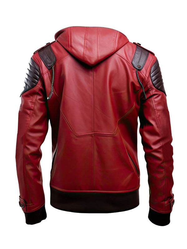 Men’s Red Genuine Sheepskin Stylish Hooded Jacket