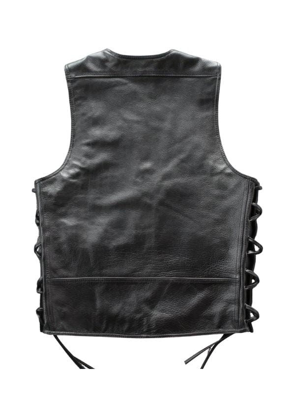Thread Masters INC Men’s Biker Sleeveless Lace Black Leather Waistcoat