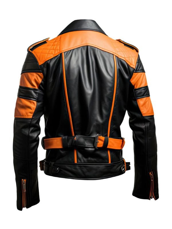 Thread Masters INC Men’s Black and Orange Rider Quilted Leather Jacket