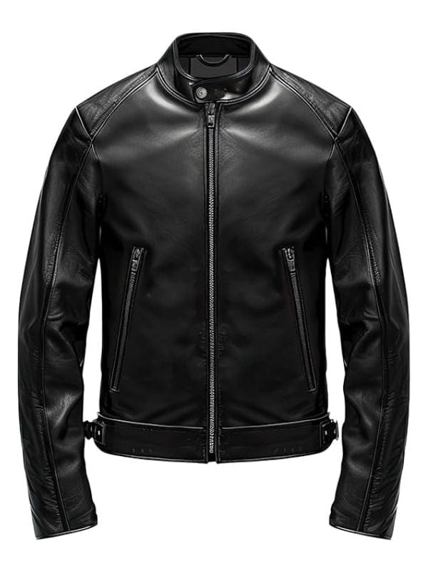 Thread Masters INC Men’s Black Genuine Sheepskin Café Racer Leather Jacket