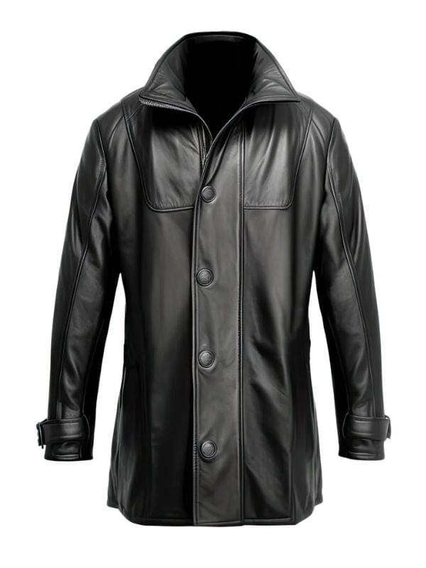 Thread Masters INC Men’s Black Genuine Sheepskin Shirt Collar Leather Coat