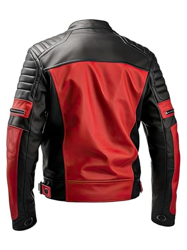 Thread Masters INC Men’s Black Red Quilted Shoulders Moto Rider Leather Jacket