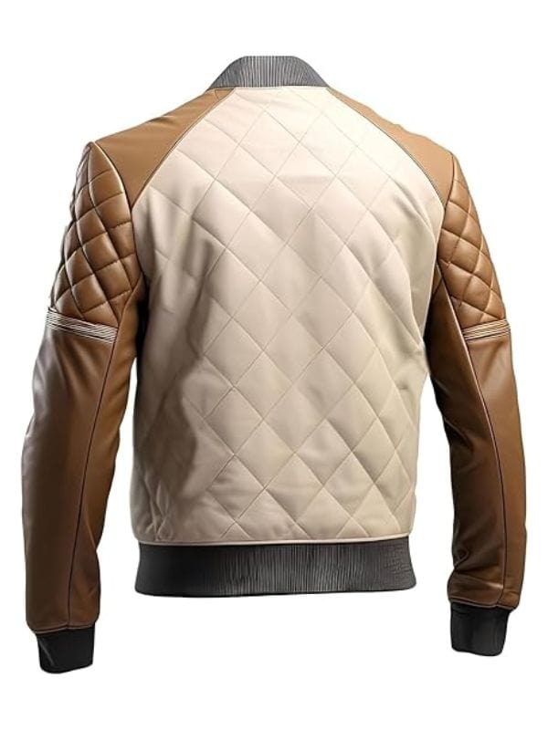 Thread Masters INC Men’s Brown Beige Genuine Sheepskin Quilted Bomber Leather Jacket