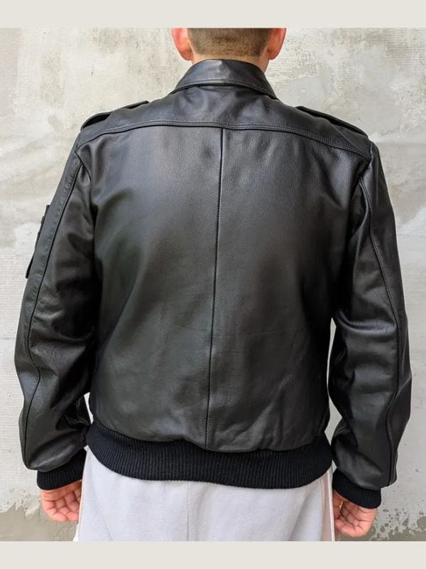 Thread Masters INC Men's Classic Flap Pockets Black Leather Bomber Jacket