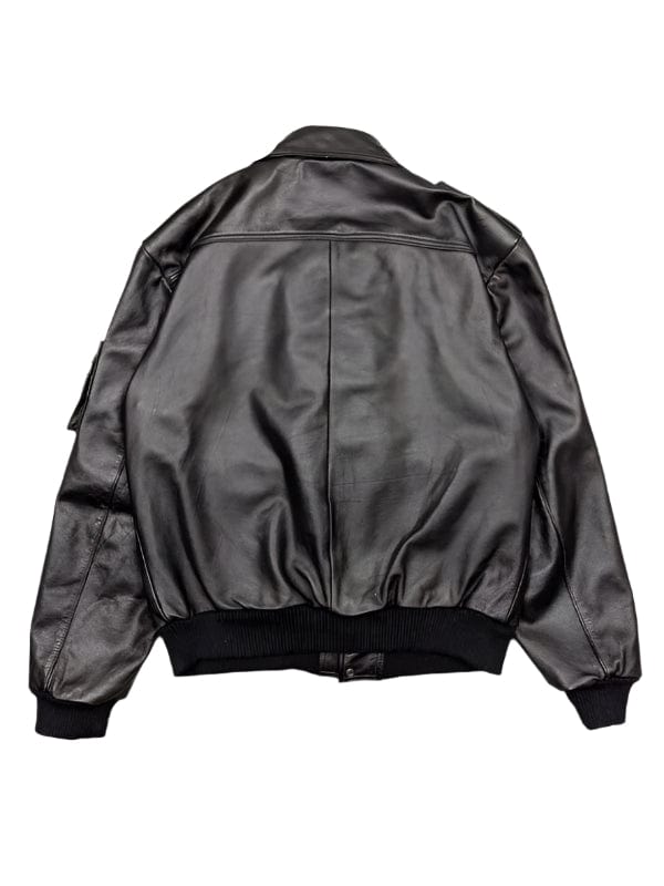 Thread Masters INC Men's Classic Flap Pockets Black Leather Bomber Jacket