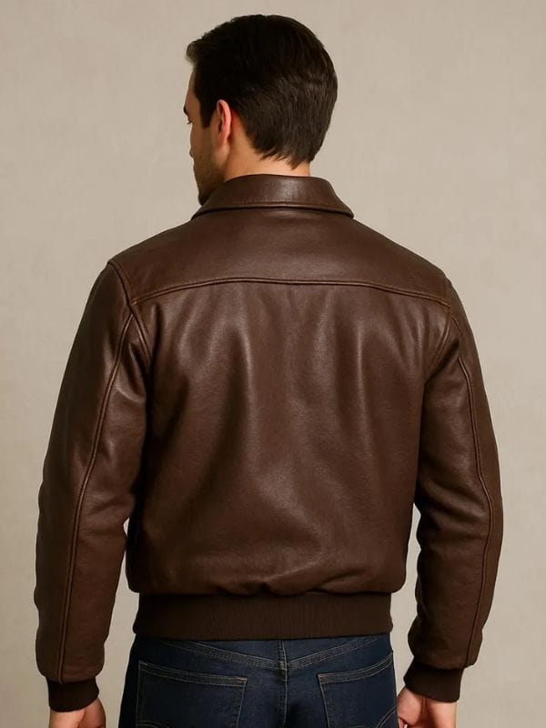 Thread Masters INC Men’s Classic Style Dark Brown Leather Bomber Jacket