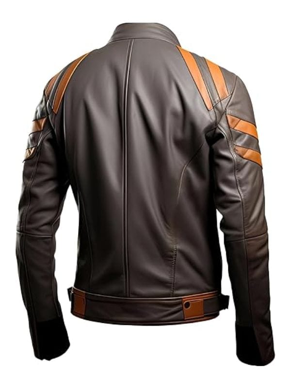 Thread Masters INC Men’s Dark Brown Genuine Sheepskin Orange Stripes Leather Jacket