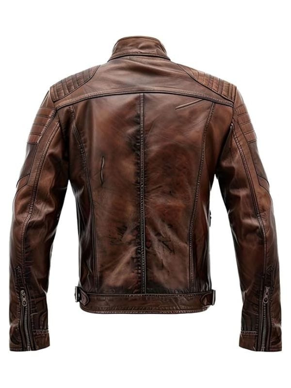 Thread Masters INC Men’s Distressed Brown Genuine Sheepskin Motorcycle Leather Jacket