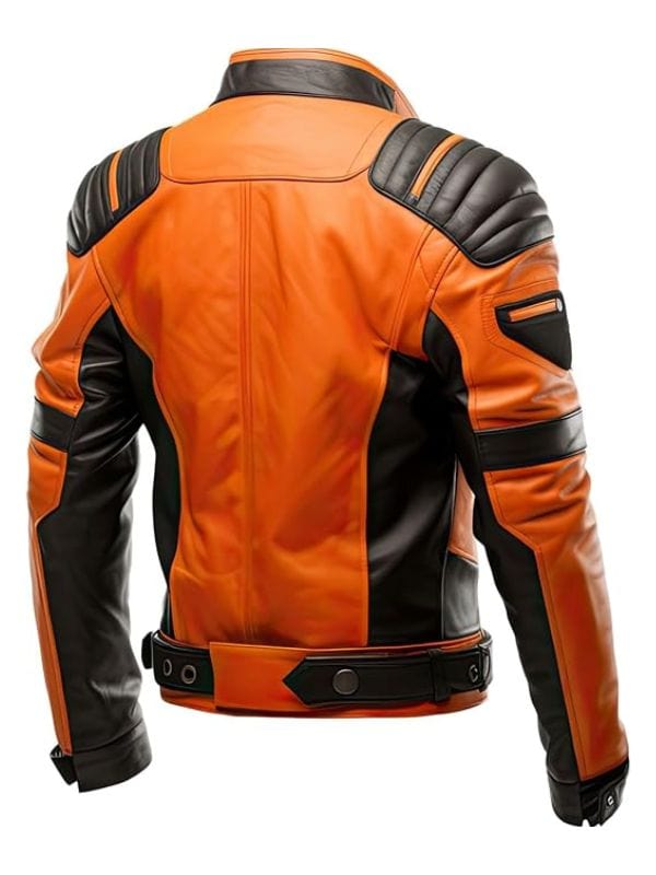 Thread Masters INC Men’s Orange Black Sheepskin Punk Motorcycle Racer Leather Jacket