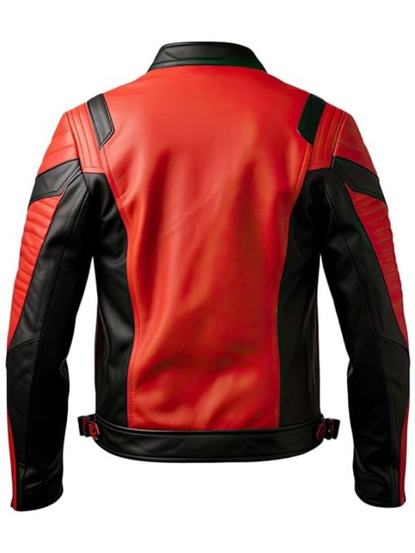 Thread Masters INC Men’s Red Black Genuine Sheepskin Quilted Biker Leather Jacket