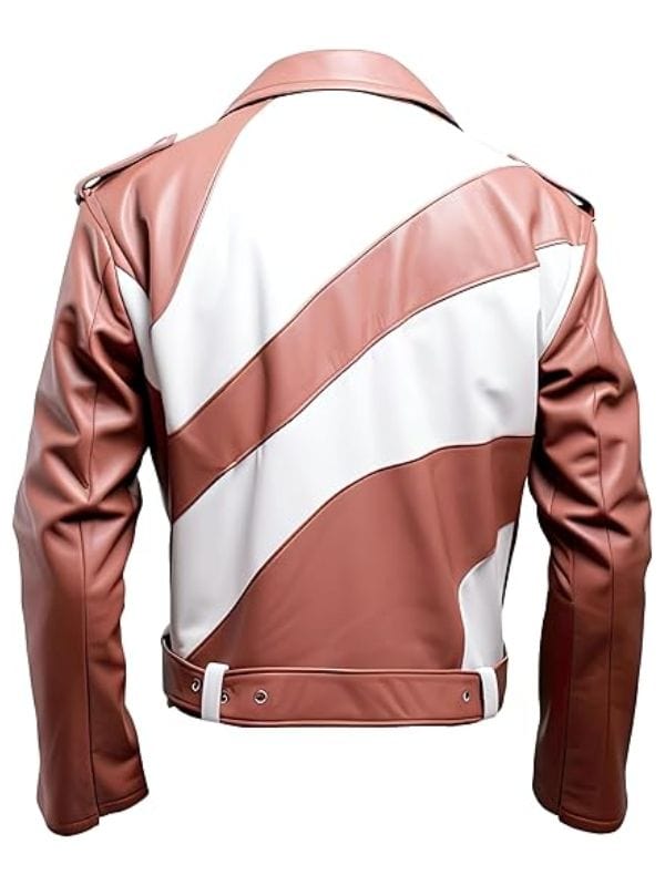 Thread Masters INC Men’s Rosy Brown White Genuine Sheepskin Biker Belted Leather Jacket
