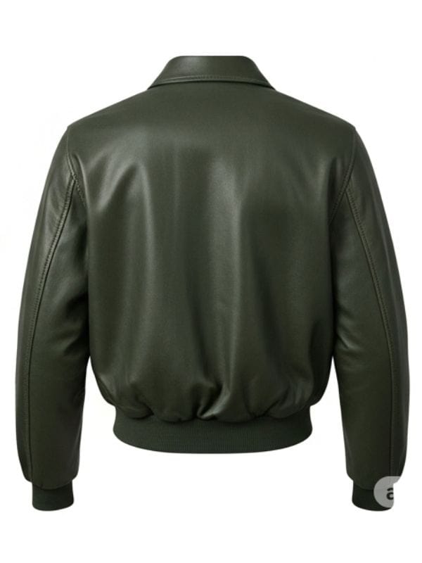 Thread Masters INC Men's Stylish Olive Green Leather Bomber Jacket