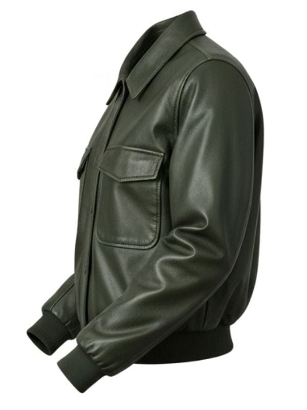 Thread Masters INC Men's Stylish Olive Green Leather Bomber Jacket