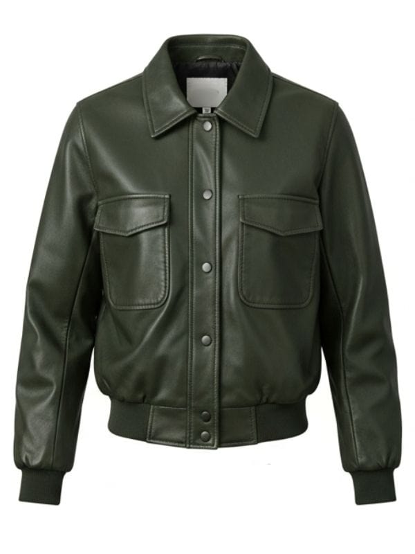Thread Masters INC Men's Stylish Olive Green Leather Bomber Jacket
