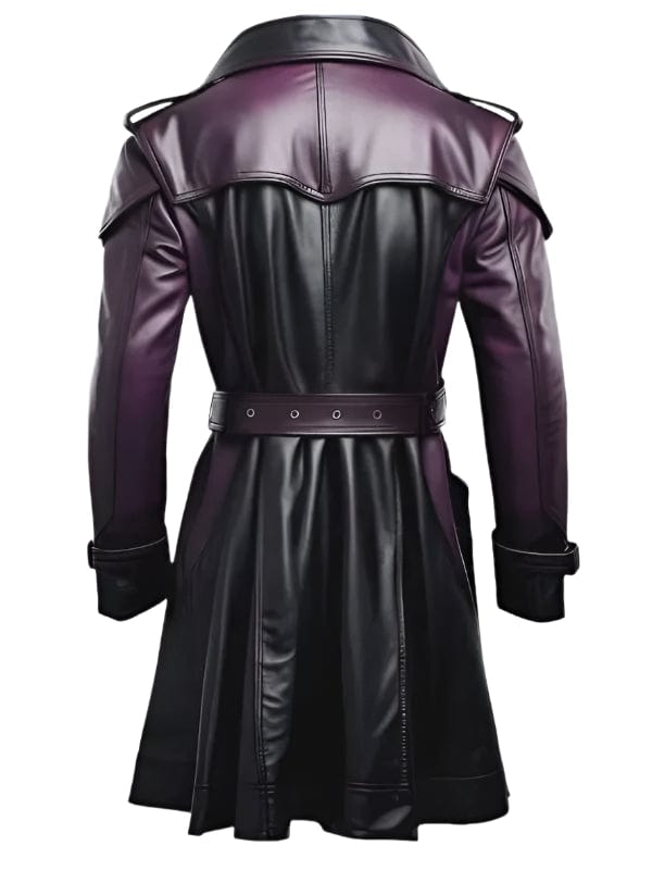 Thread Masters INC Men's Vintage Steampunk Purple and Black Leather Trench Coat