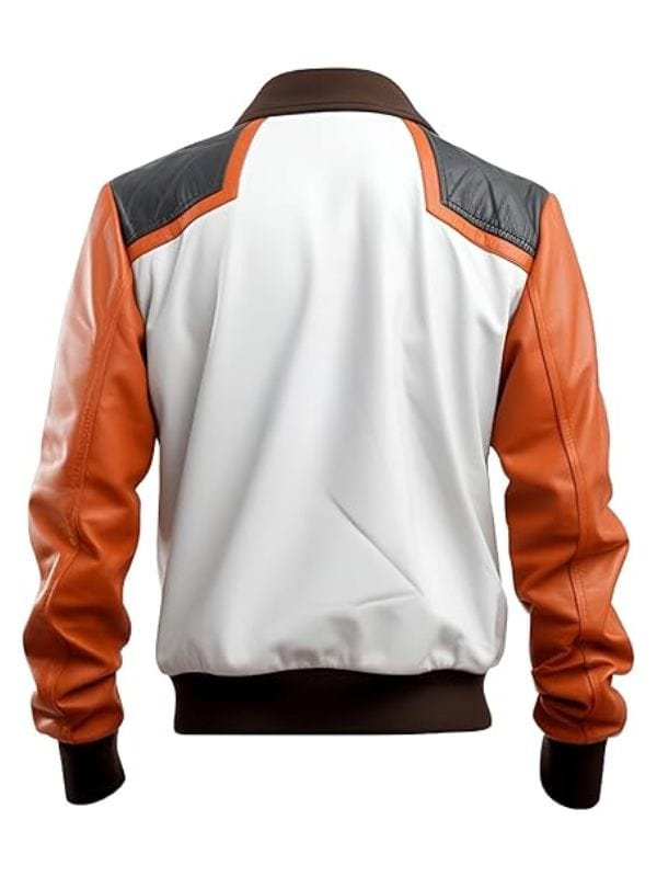 Thread Masters INC Men's White And Orange Flight Leather Bomber Jacket