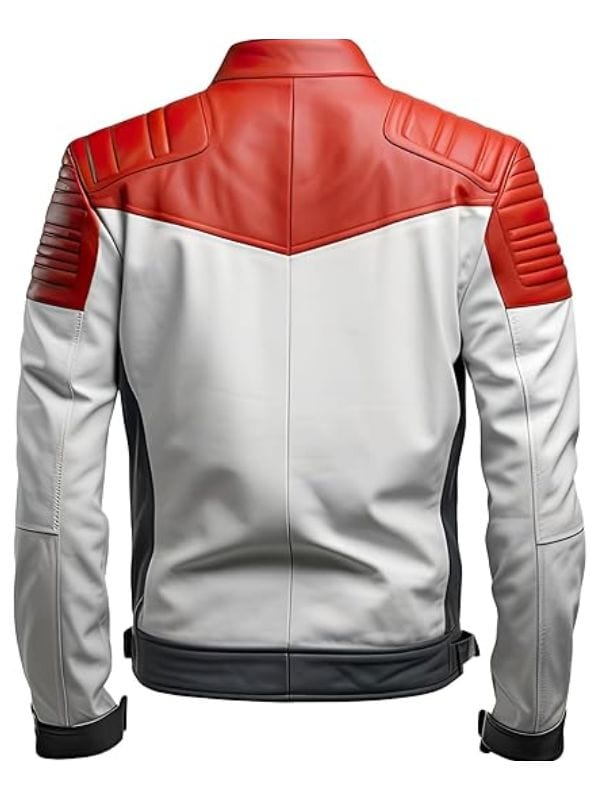 Thread Masters INC Men’s White Red Genuine Sheepskin Quilted Café Racer Leather Jacket