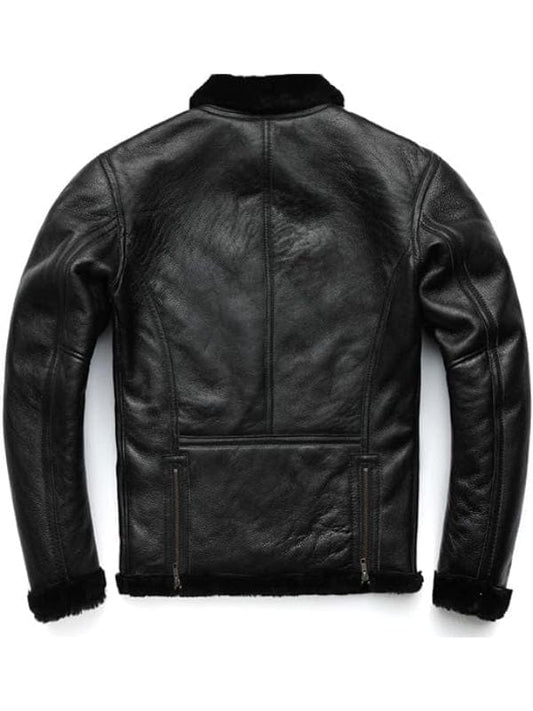 Thread Masters INC Mens B3 Bomber Genuine Sheepskin Military Aviator Black Leather Jacket