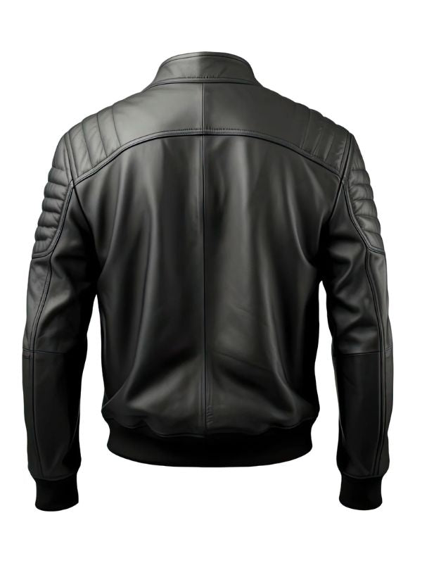 Men’s Black Genuine Sheepskin Quilted Bomber Leather Jacket