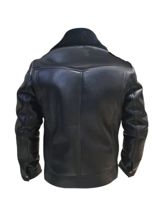 Thread Masters INC Mens Black Trucker Style Shearling Jacket