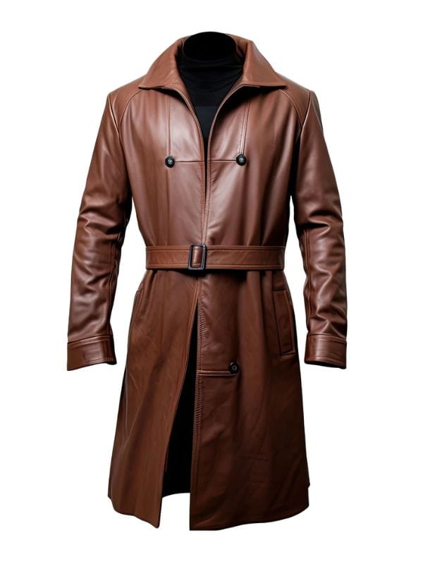 Thread Masters INC Mens Brown Belted Sheepskin Leather Trench Coat