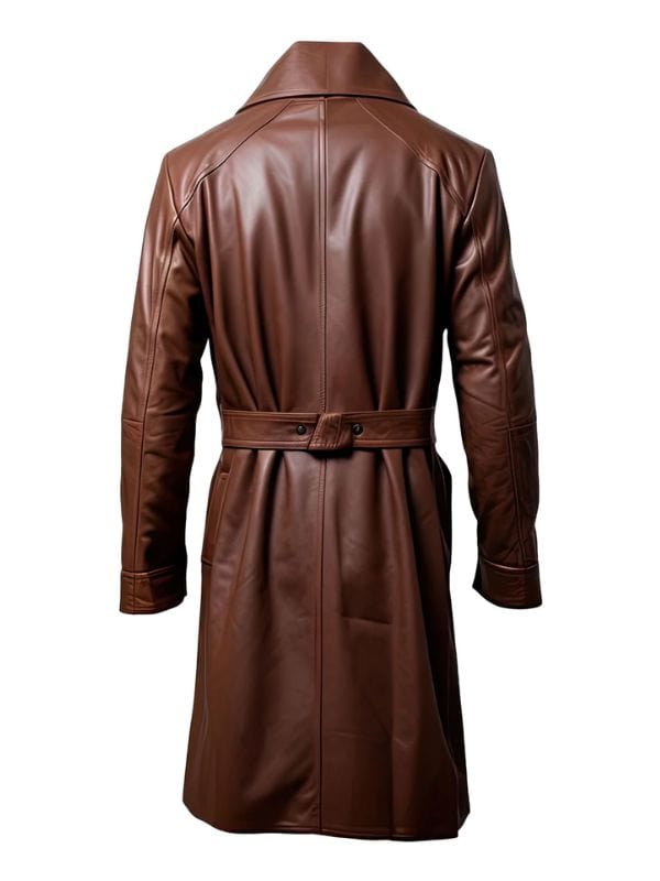 Thread Masters INC Mens Brown Belted Sheepskin Leather Trench Coat