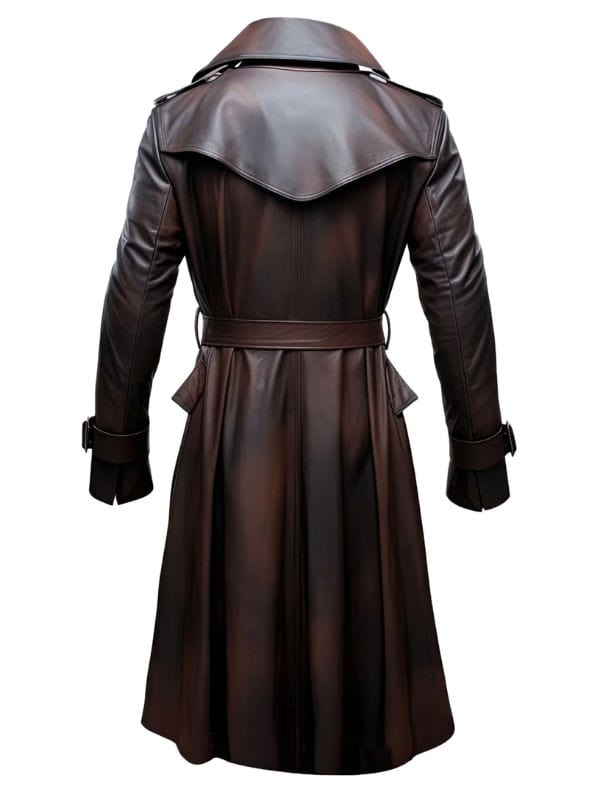 Thread Masters INC Mens Dark Brown Lapel Collar Leather Trench Coat