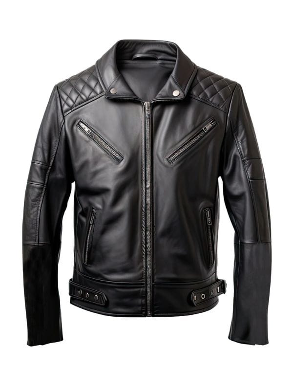 Thread Masters INC Mens Diamond Quilted Shirt Collar Black Biker Jacket