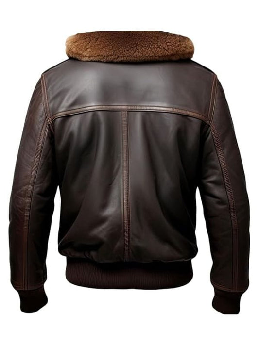 Thread Masters INC Mens Genuine Sheepskin B3 Faux Fur Collar Zip-up Brown Leather Jacket