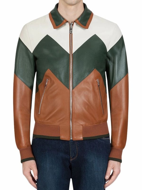 Thread Masters INC Mens Ivan Multi Color Bomber Leather Jacket