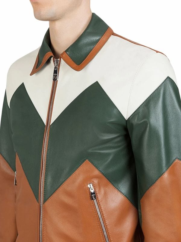 Thread Masters INC Mens Ivan Multi Color Bomber Leather Jacket
