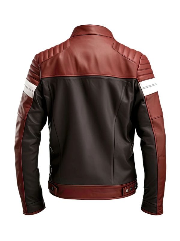 Thread Masters INC Mens Maroon Brown Biker Quilted Leather Jacket
