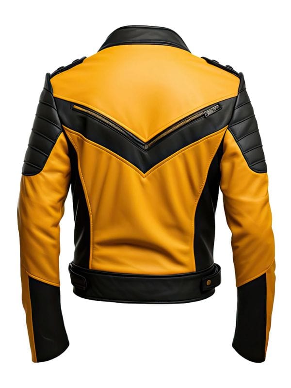 Thread Masters INC Mens Yellow and Black Soft Leather Biker Style Jacket