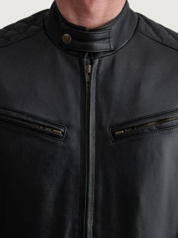 Thread Masters INC Sven Quilted Shoulders Black Leather Bomber Jacket