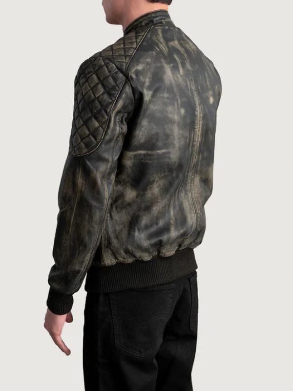 Thread Masters INC Sven Quilted Shoulders Distressed Brown Leather Bomber Jacket