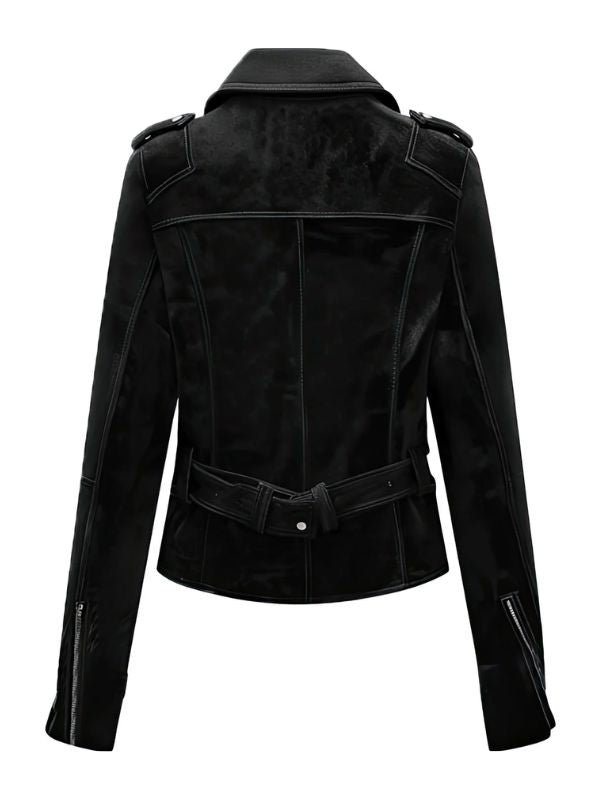 Women's Black Motorbike Genuine Suede Jacket