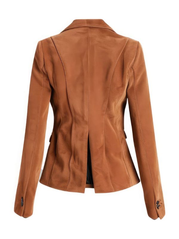 Women’s Brown Genuine Suede Notch Lapel Blazer