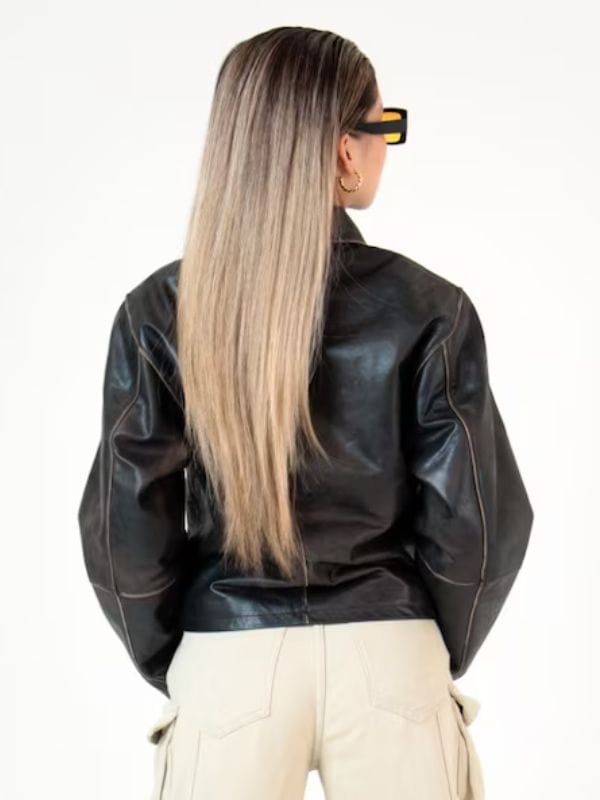 Thread Masters INC Women's 90s Vintage Distressed Dark Brown Leather Jacket