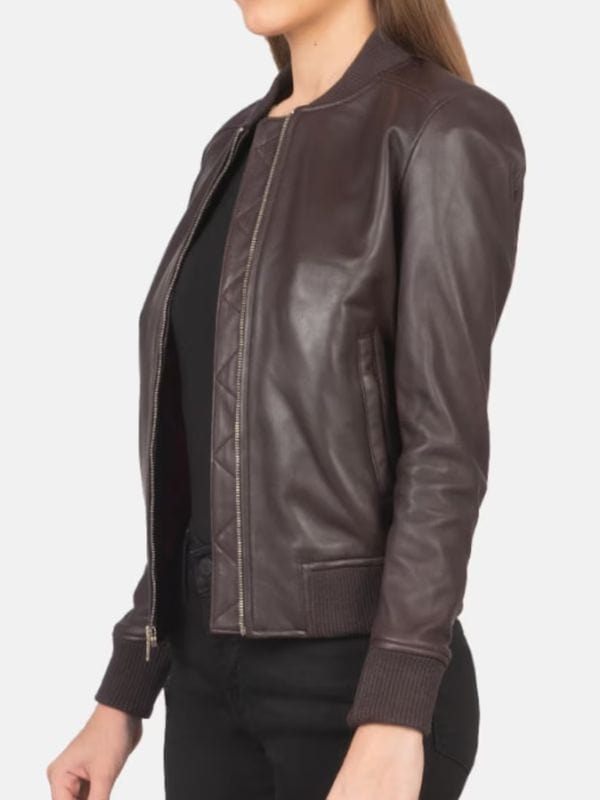 Thread Masters INC Women's Bliss Maroon Leather Bomber Jacket