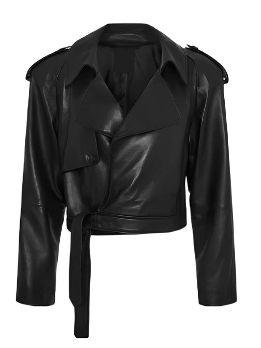 Thread Masters INC Women’s Geniune Sheepskin Oversized Belted Leather Jacket