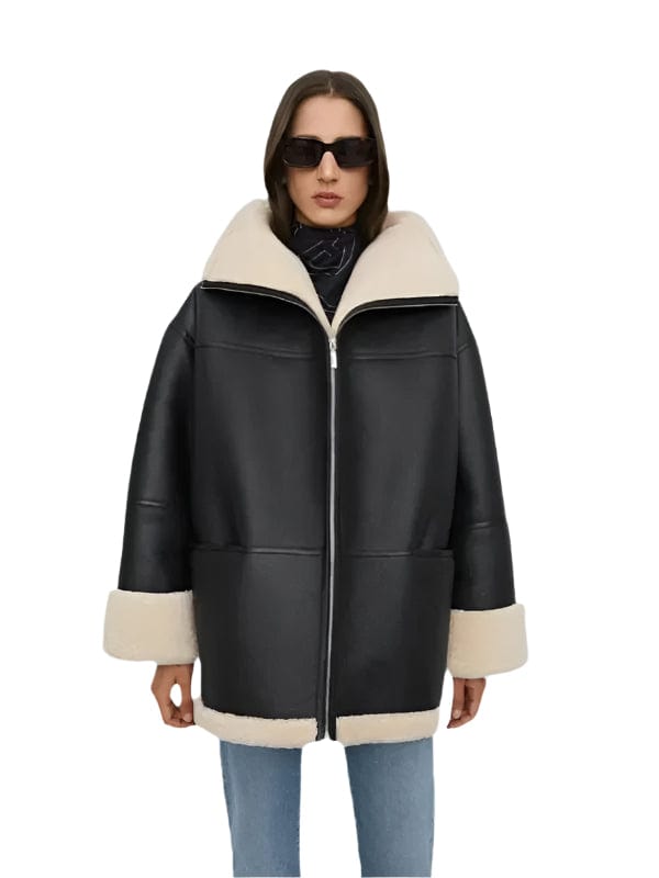 Thread Masters INC Women's Real Sheepskin Black Leather B3 RAF Aviator Jacket