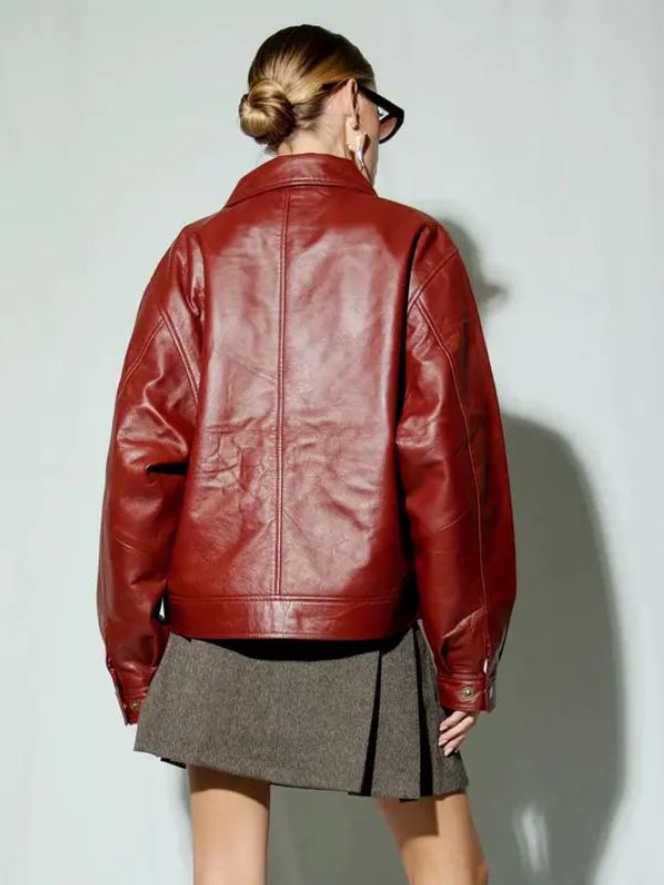 Women's 90s Boxy Oversized Red Leather Jacket