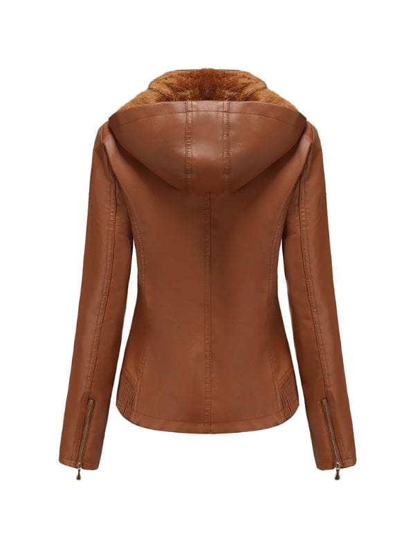 Thread Masters INC Womens Biker Moto Racer Shearling Brown Leather Hooded Jacket