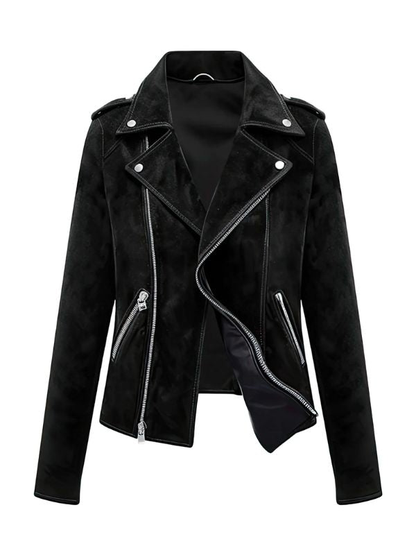 Women's Black Motorbike Genuine Suede Jacket