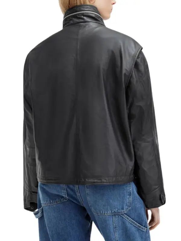 Womens Black Slouchy Leather Jacket Oversized