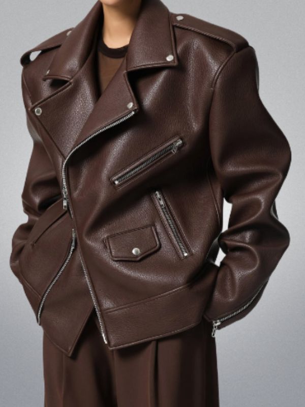 Brown leather jacket on a gray background
