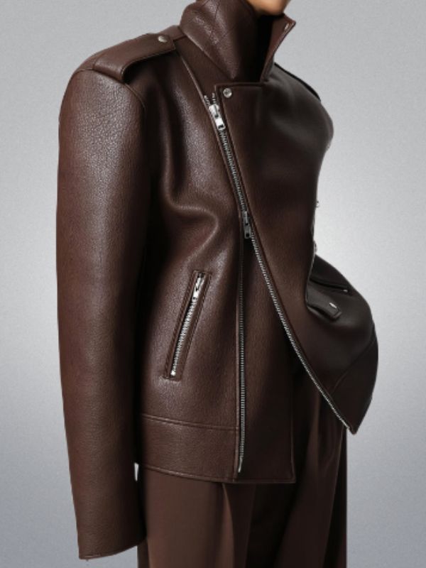Brown leather jacket on a gray background