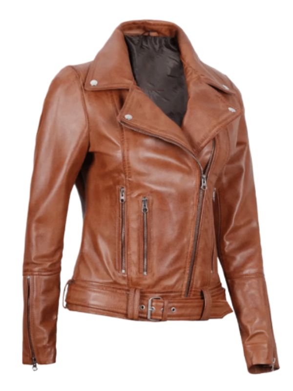Brown leather jacket on a white background